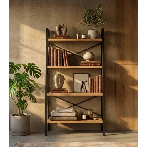 REGAŁ NA KSIĄŻKI METALOWE DREWNO LITE DĄB JESION OLCHA RNK-128